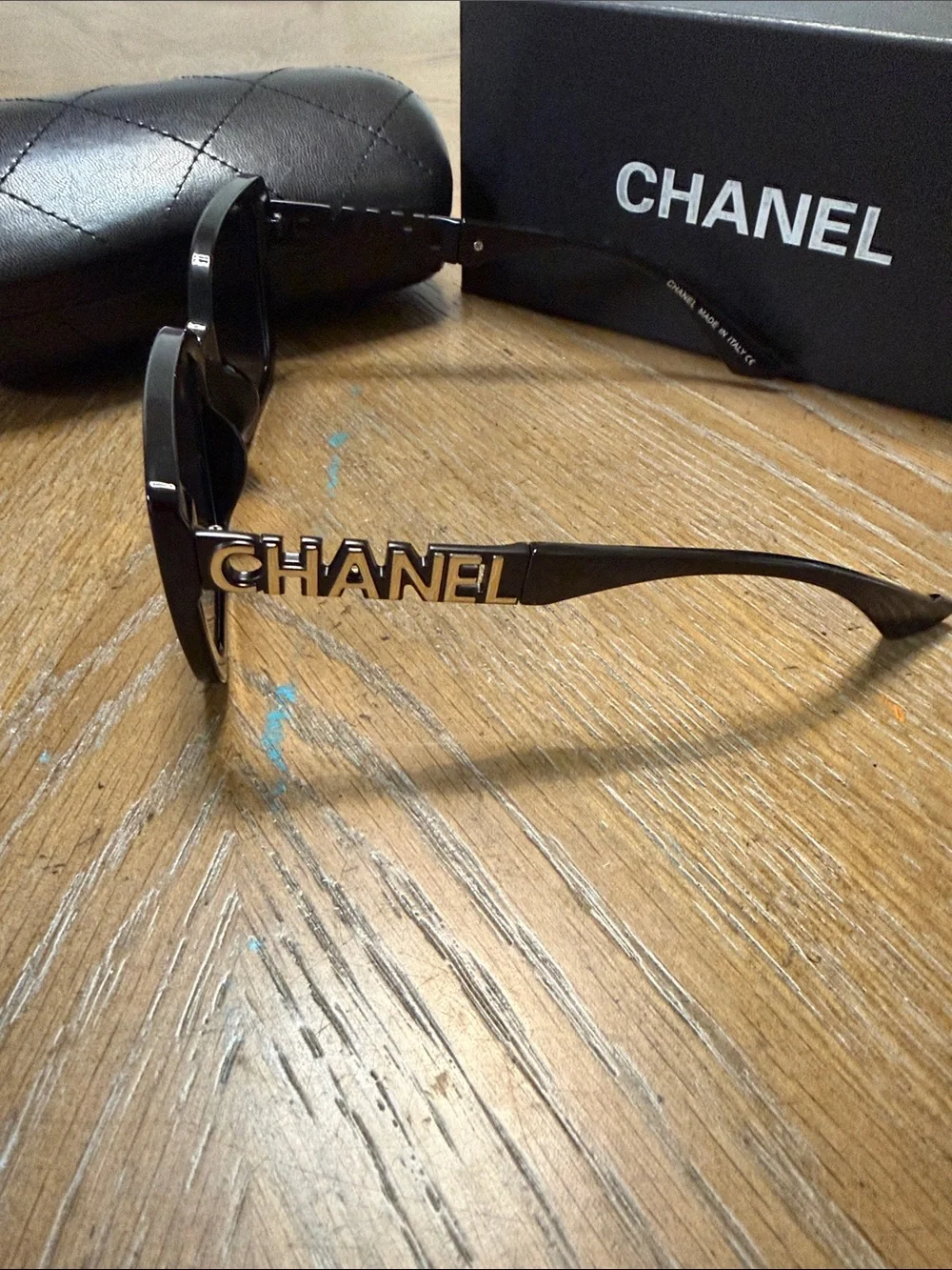 CHANEL Black Square Frame Sunglasses with Dark Lenses